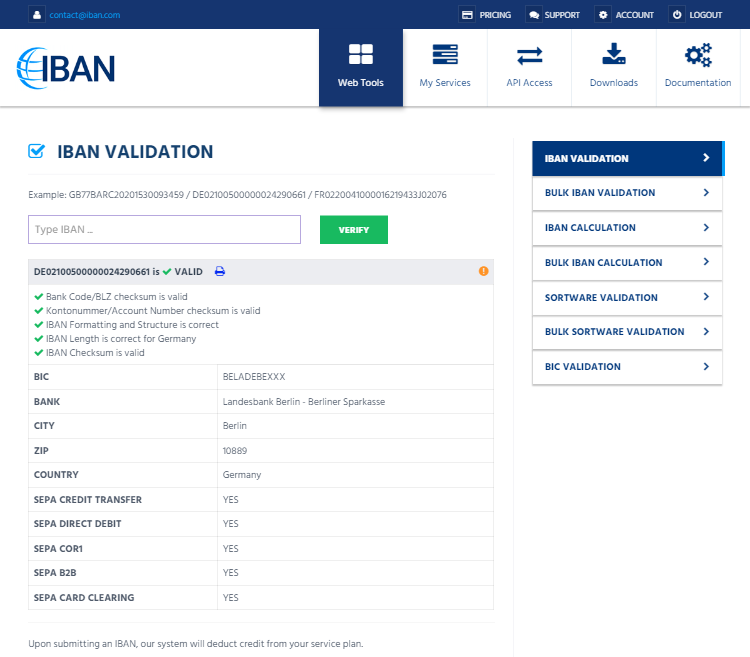 Iban Suite 検証と計算サービス